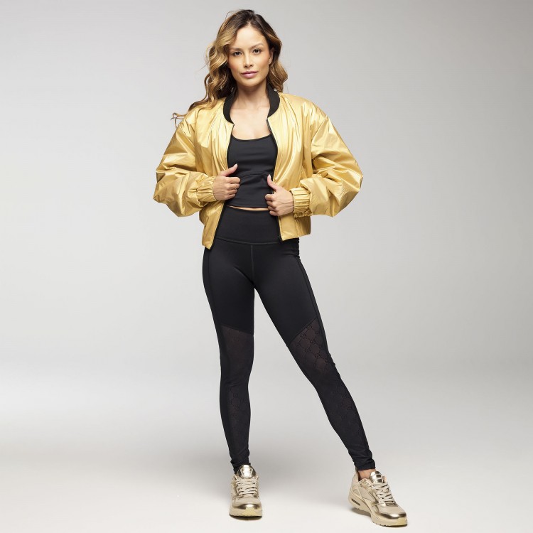 Zumba Runway Crop Zip Up Puff Bomber Jacket